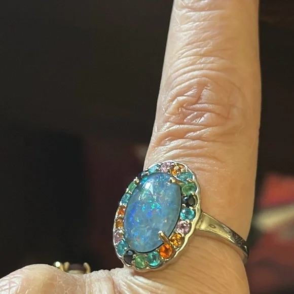 Blue opal ring with gemstones - Picture 3 of 3